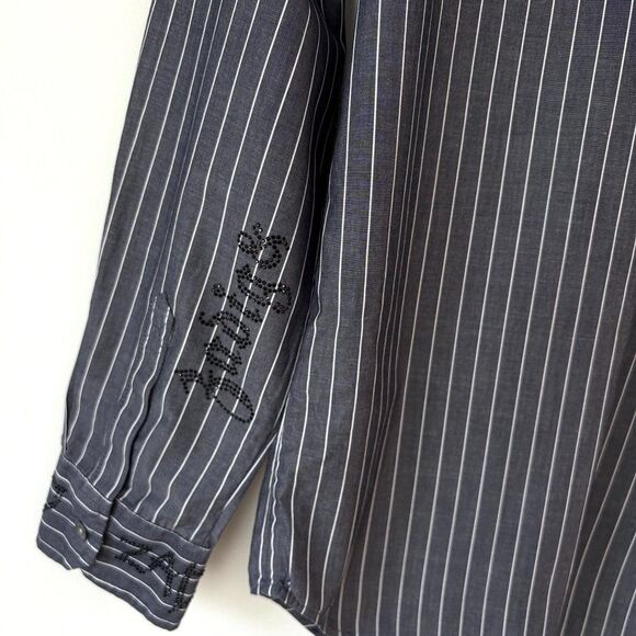 Zadig and Voltaire Taskiz Manifesto Striped Embellished Cotton Button Shirt Sz S - Picture 8 of 12